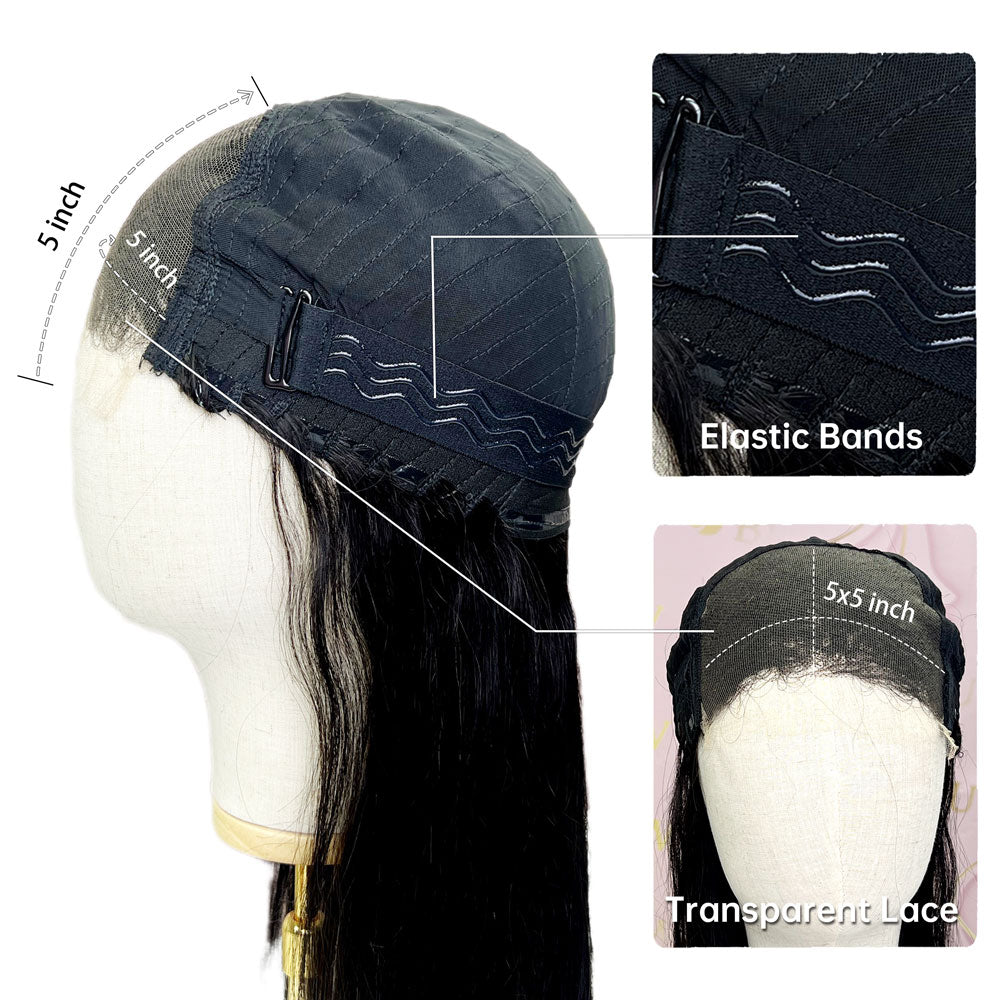 180% Density 5x5 Transparent Lace Closure Wig Natural Color Local Pick Up & Shippping