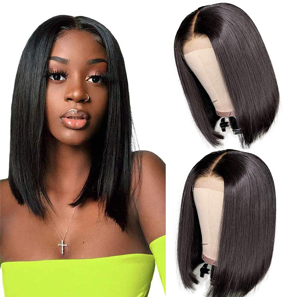 180% Density 5x5 Transparent Lace Closure Straight Bob Wig Pre-styled Direct Use Unprocessed 100% Human Hair