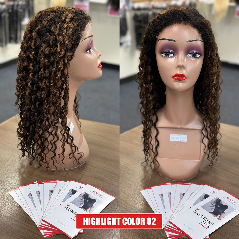 180% Density 5x5 HD Lace Closure Glueless Curly 5 Highlight Colors Breathable Air Cap Wig
