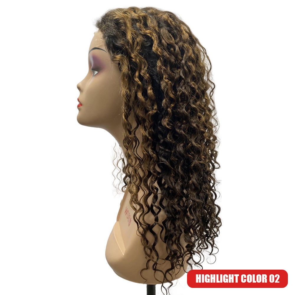 180% Density 5x5 HD Lace Closure Glueless Curly 5 Highlight Colors Breathable Air Cap Wig