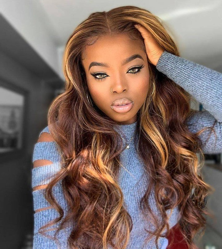 180% Density 5x5 HD Lace Closure Glueless Curly 5 Highlight Colors Breathable Air Cap Wig