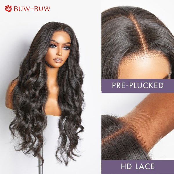 BUW-BUW 180% Density 5x5 HD Lace Closure Glueless Wig Natural Color Breathable Air Cap Wig