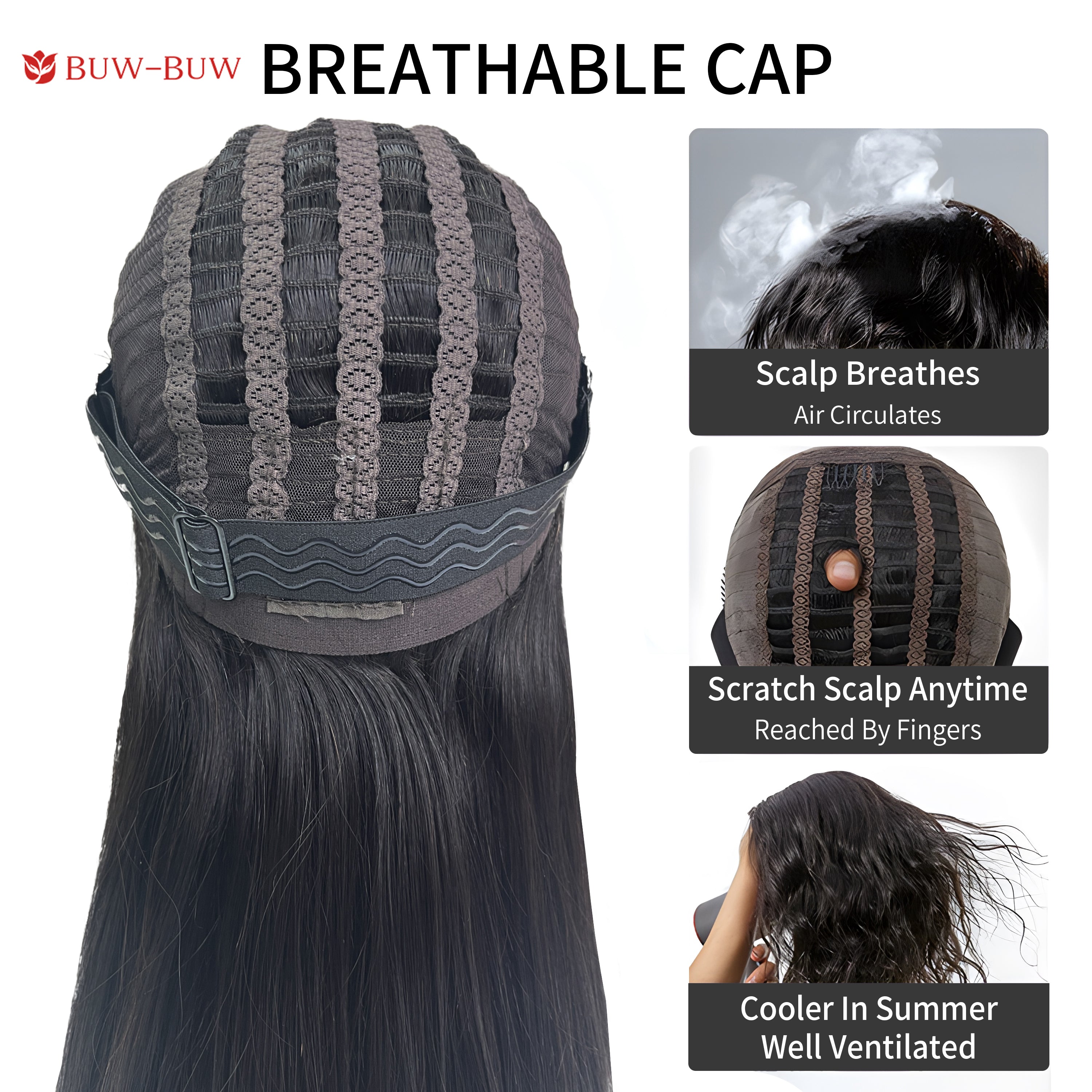BUW-BUW 180% Density 5x5 HD Lace Closure Glueless Wig Natural Color Breathable Air Cap Wig