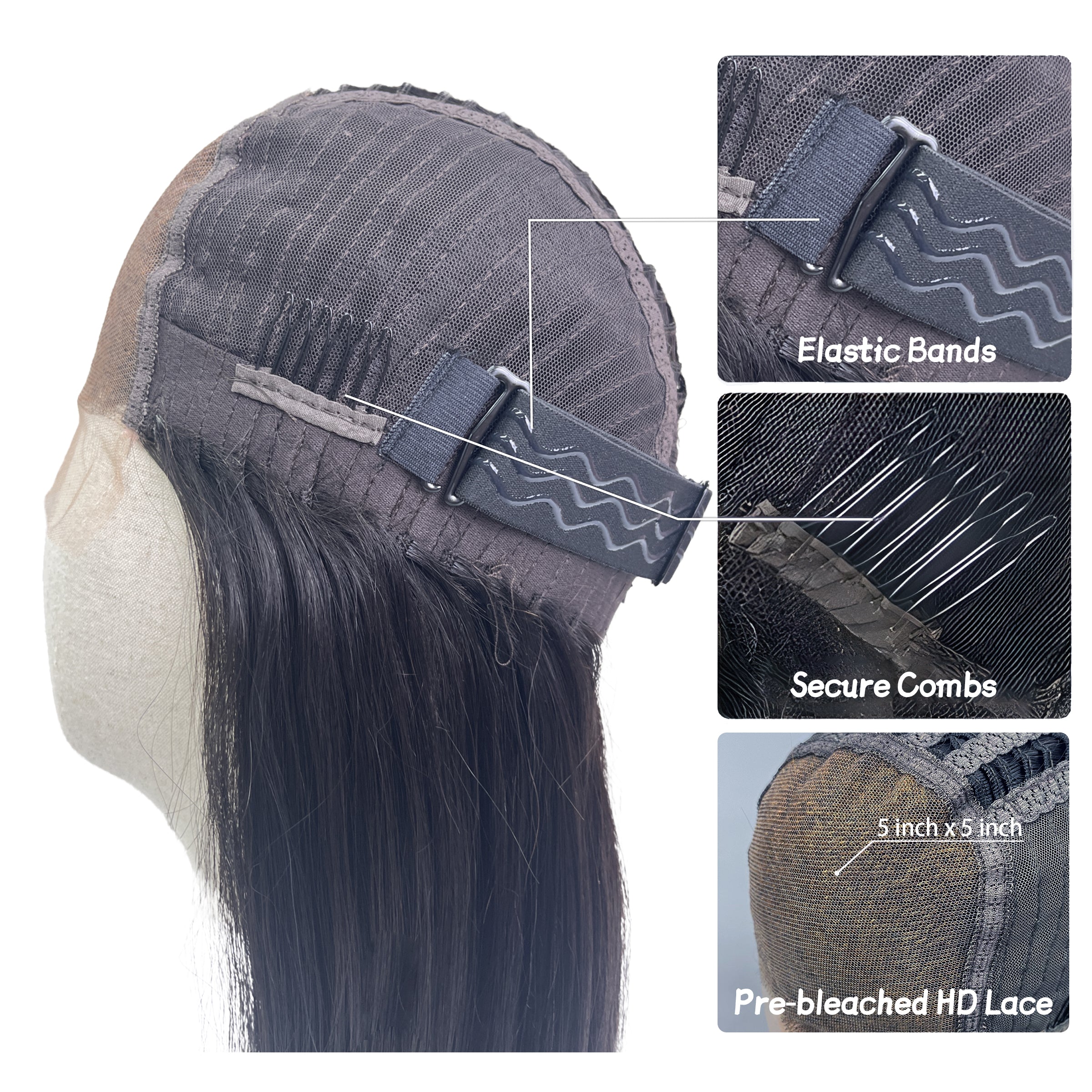 180% Density 5x5 HD Lace Closure Glueless Curly 5 Highlight Colors Breathable Air Cap Wig
