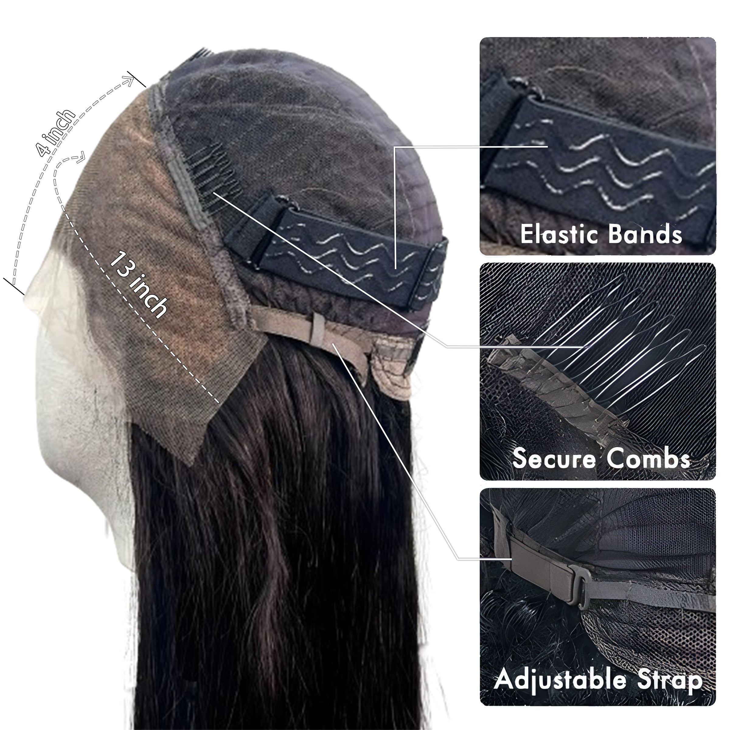 Glueless 13x4 HD Lace Frontal Wigs Straight 180% Density 100% Human Hair Up To 36 inches