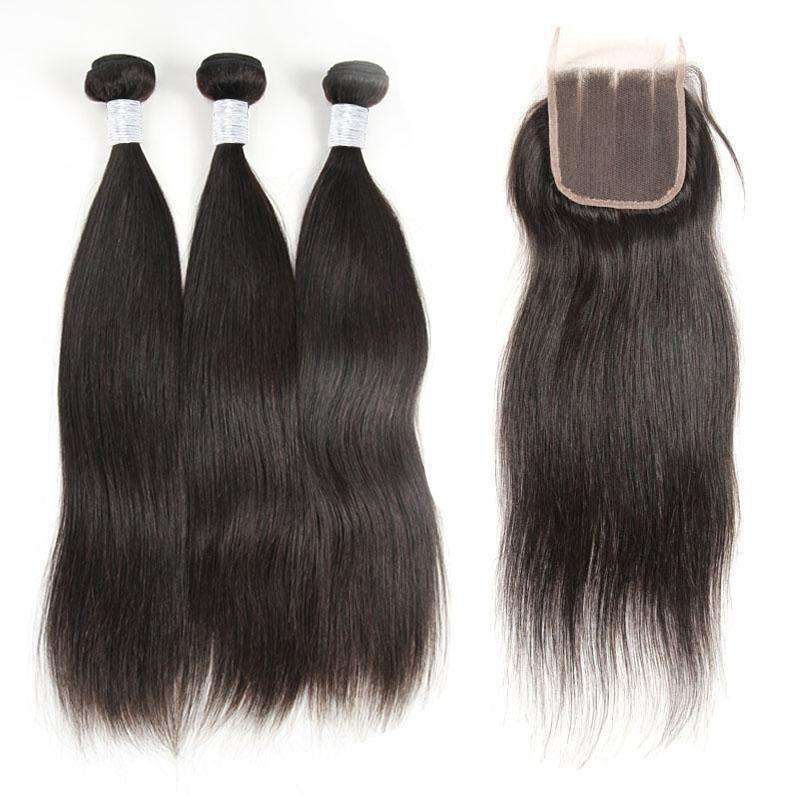 【Influencer Collaboration】3PCS 9A Bundles With 4x4 Transparent Lace Closure 100% Human Hair Natural Color 4 texture Shipping
