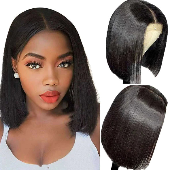 180% Density 5x5 Lace Closure Straight Bob Wig Pre-styled Direct Use Unprocessed 100% Human Hair