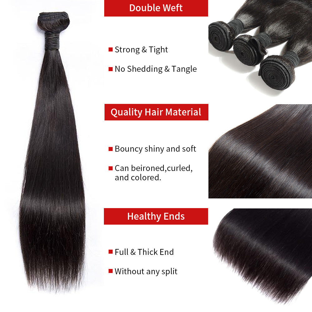 12A Bundle 100% Human Hair Natural Color 10”-28” 3 PCS Straight Local Pickup & Shipping
