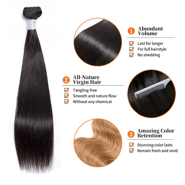 【Influencer Collaboration】3PCS 9A Bundles With 5x5 HD Lace Closure 100% Human Hair Natural Color 4 texture Shipping