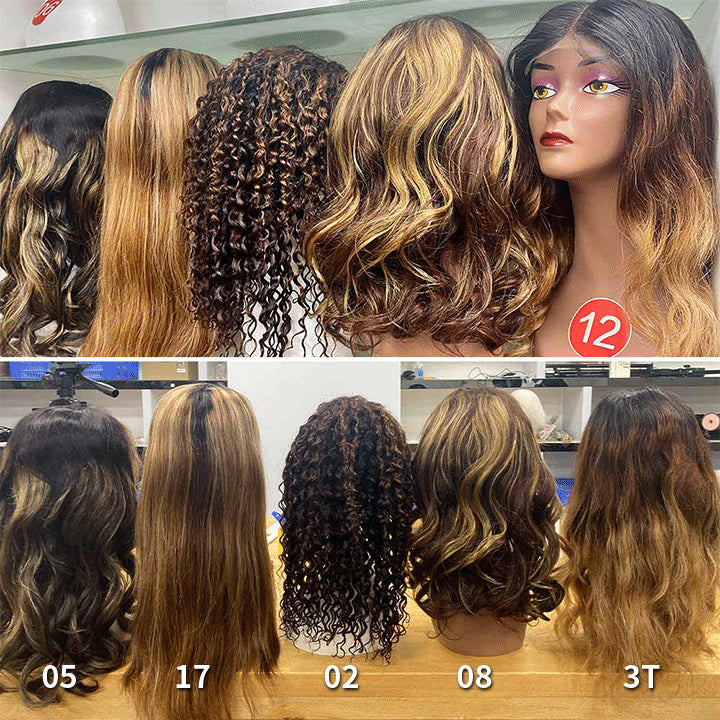 180% Density 5x5 HD Lace Closure Glueless Curly 5 Highlight Colors Breathable Air Cap Wig