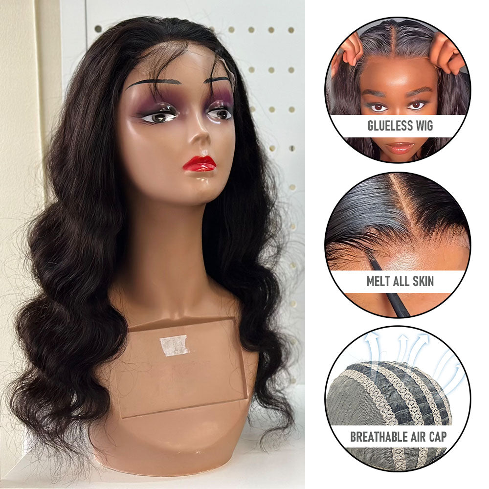 180% Density 5x5 HD Lace Closure Glueless Natural Color Breathable Air Cap Wig
