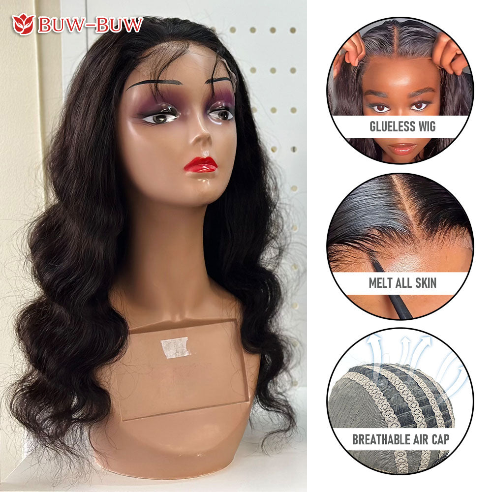 BUW-BUW 180% Density 5x5 HD Lace Closure Glueless Wig Natural Color Breathable Air Cap Wig