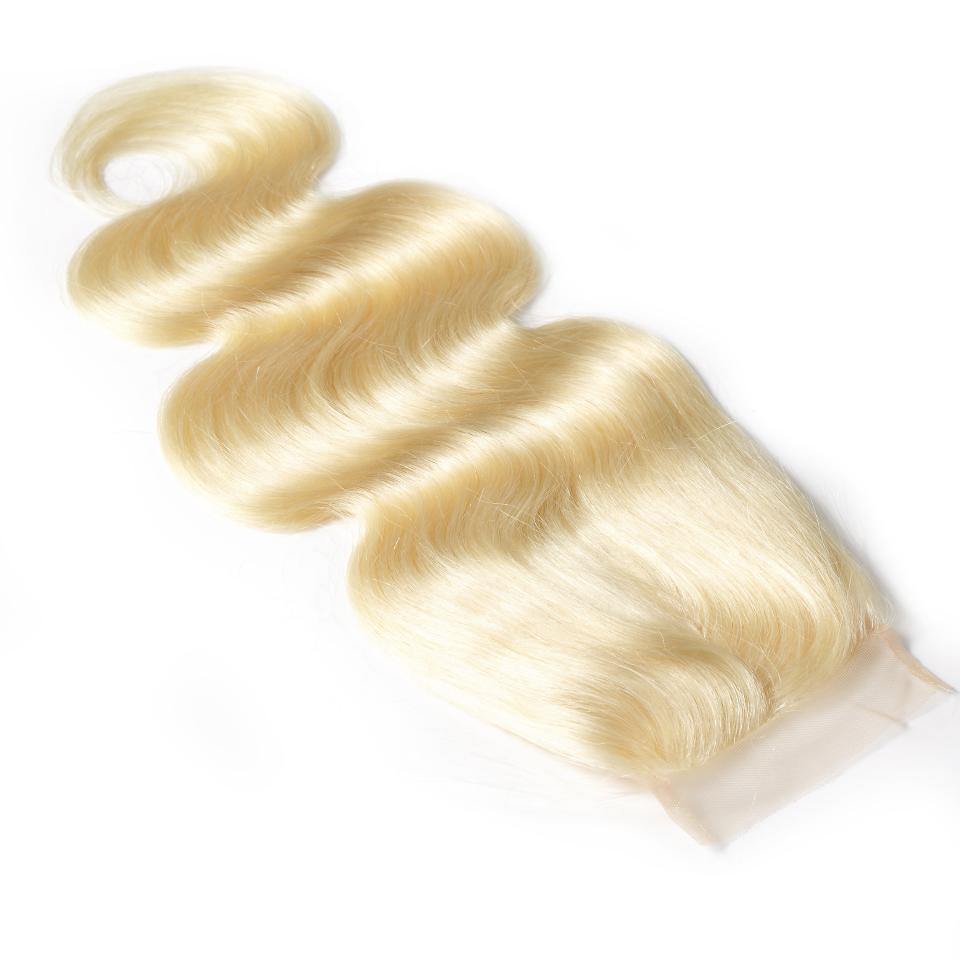 #613 Blonde 4x4 Lace Closure Body Wave 100% Virgin Hair Free Part - BUWUS