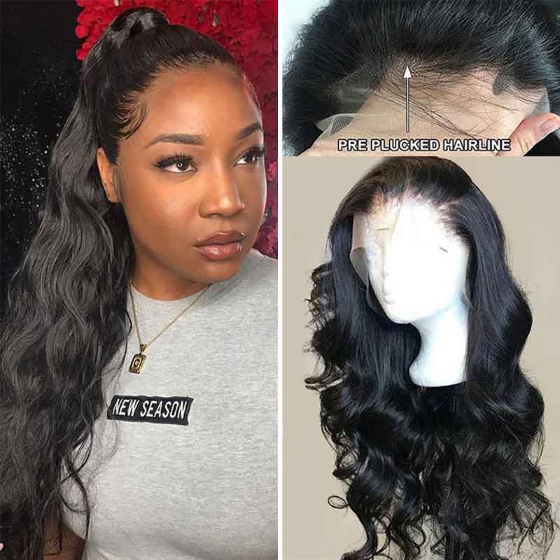 180% Density 13x4 Transparent Lace Frontal Wig Natural Color 100% Unprocessed Human Hair