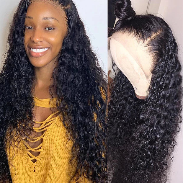 180% Density 13x4 Transparent Lace Frontal Wig Natural Color 100% Unprocessed Human Hair