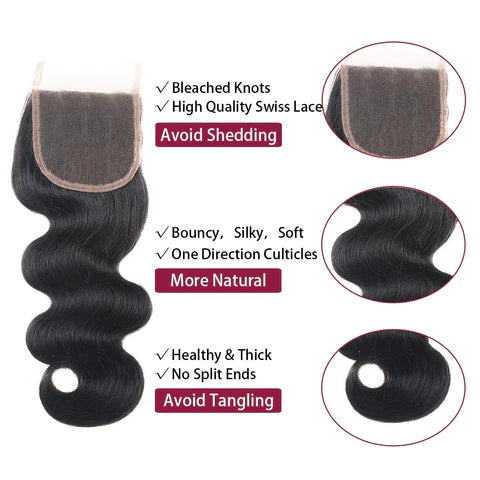 Natural Color Body Wave 3PCS Bundles With 4x4 Lace Closure Local Pickup & Shipping