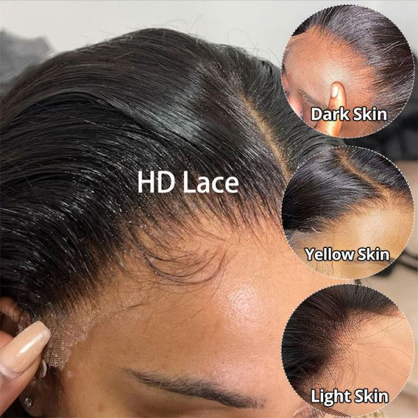 Glueless 13x4 HD Lace Frontal Wigs Straight 180% Density 100% Human Hair Up To 36 inches