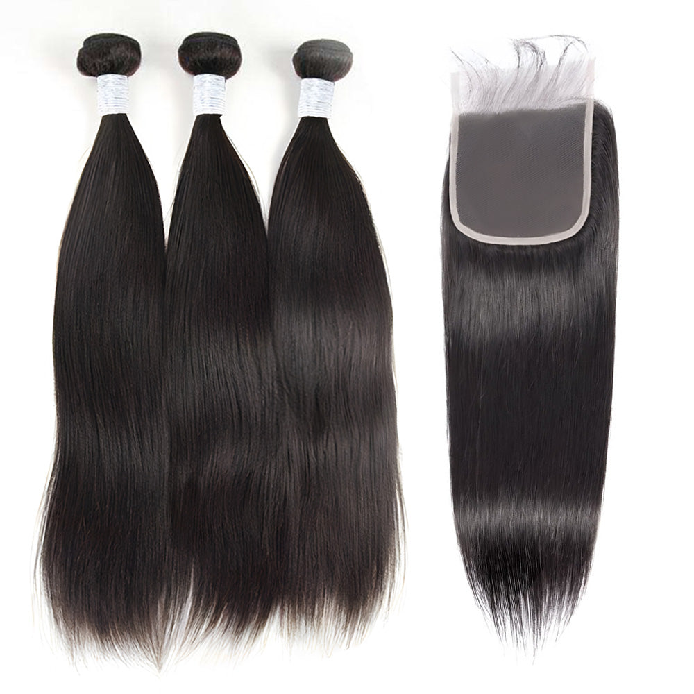 【Influencer Collaboration】3PCS 9A Bundles With 5x5 HD Lace Closure 100% Human Hair Natural Color 4 texture Shipping