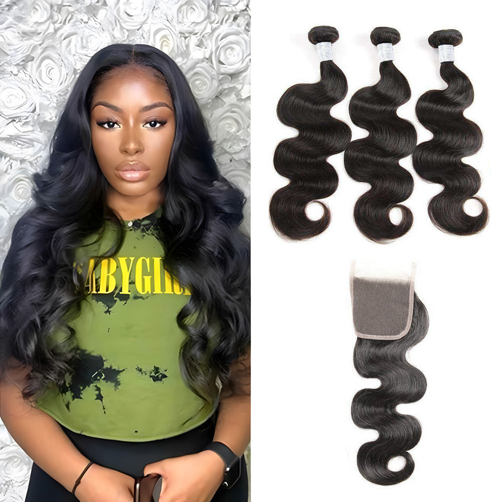 【Influencer Collaboration】3PCS 9A Bundles With 4x4 HD Lace Closure 100% Human Hair Natural Color 4 texture Shipping