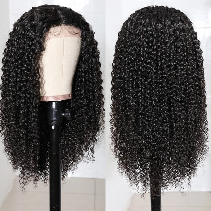 180% Density 5x5 HD Lace Closure Glueless Curly Natural Color Breathable Air Cap Wig