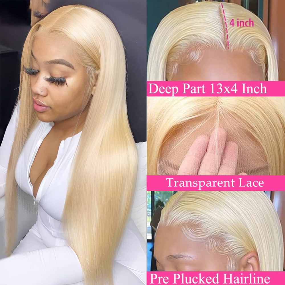 180% Density 613 Blonde Straight 13X4 Transparent Lace Frontal Wig Dyed in Light Color Fashionable and Eye-catching