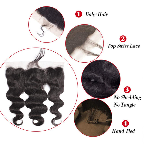 Natural Color 13x6 Transparent Lace Frontal 100% Human Hair Free Part Pick Up/Ship