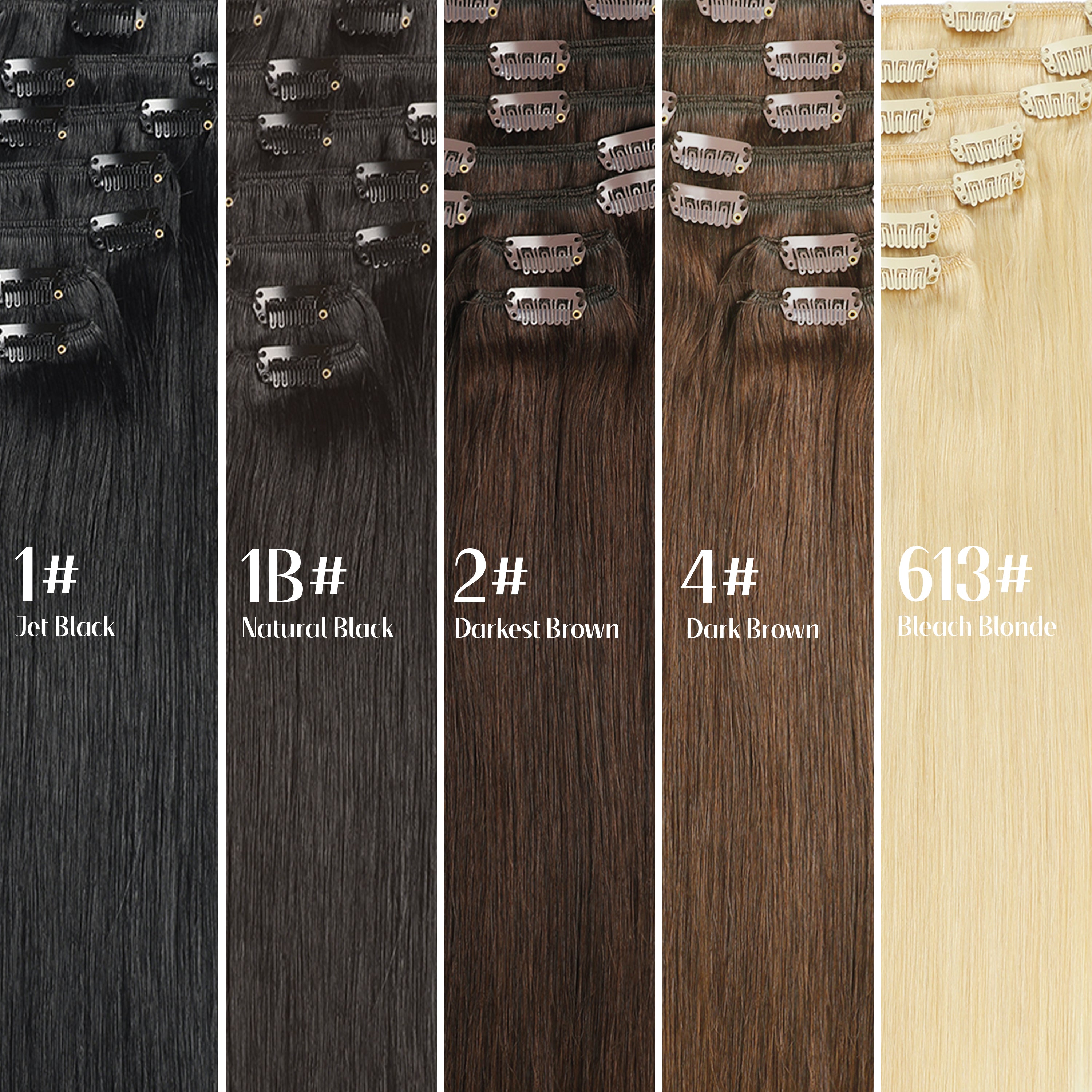 Straight 7 PCS Set Thick Clip in Hair Extensions (1# 1B# 2# 4# 613# Color) 100% Human Hair New York Store Pick Up